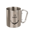 Edelstahlbecher mit Karabiner, Maritim, ca.7,5 x 9 cm. doppelwandig, 4-fach sortiert; einzeln