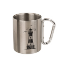 Edelstahlbecher mit Karabiner, Maritim, ca.7,5 x 9 cm. doppelwandig, 4-fach sortiert; einzeln