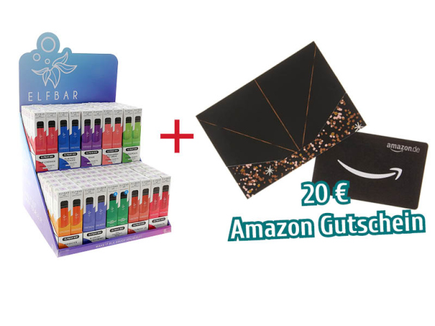 Aktion ELFBAR 600 mit Nikotin, 150 Stück + 20 Euro Amazon Gutschein