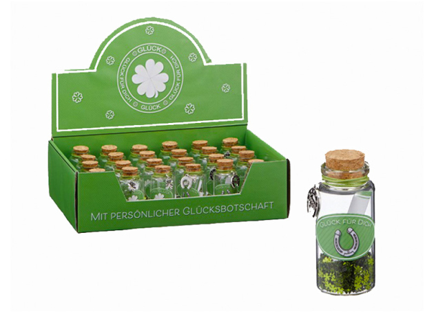 Glücksbringer - Glasröhrchen "Glück für dich", ca. 7 cm, sortiert, 24er Display