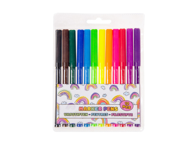 Filzstifte, 12 Stück in Klarsichttasche