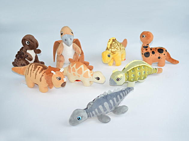 Plüsch Dinosaurier, ca. 15 - 25 cm; 8-fach sortiert, 16er Display