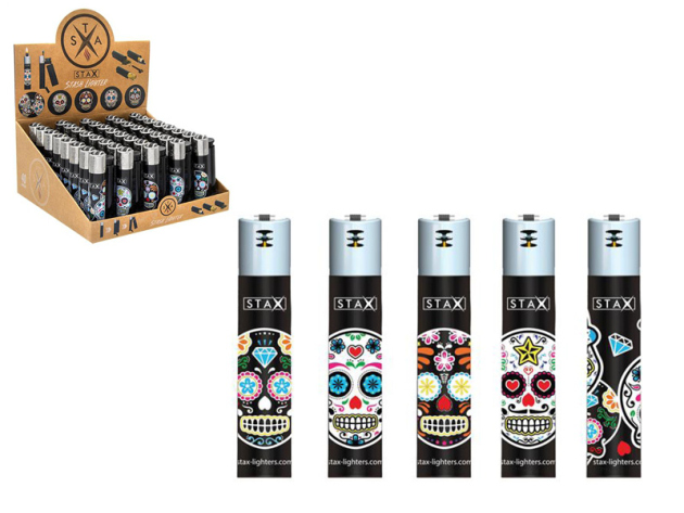 STAX Stash Lighter Reibradfeuerzeuge mit Versteck, 40er Display, "Skulls"