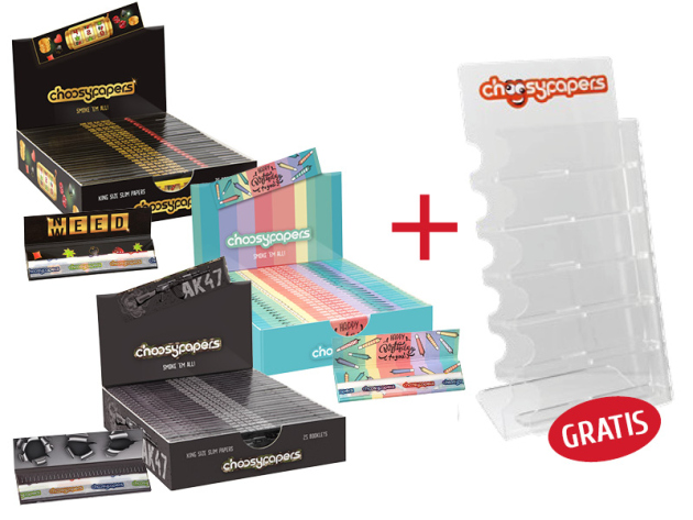 3 Displays Choosypapers "Happy Birthday", "Slot Machine", "AK47" + Acryl Display (links)