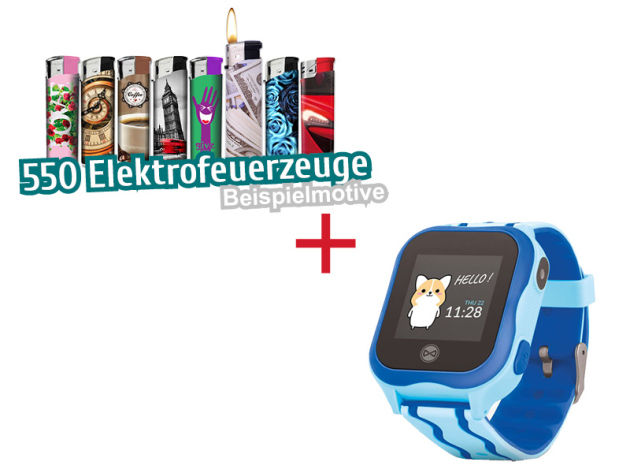550 Elektrofeuerzeuge + Kinder Smartwatch GPS WiFi Silikon-Armband Forever See Me KW-300 Blau