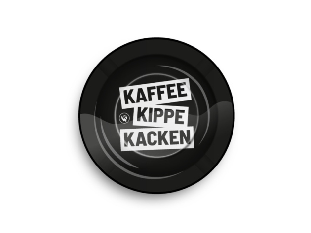 Aschenbecher "Kaffee Kippe Kacken" aus Metall, Ø 14 cm