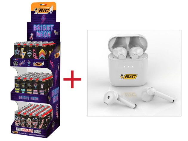BIC PAKET, 150er Display "Bright Neon" + BIC In-Ear Kopfhörer Promo 2023