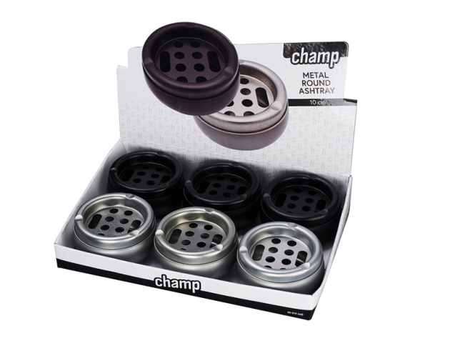 Aschenbecher Metall, silber und schwarz, ca. Ø 10 cm, 2-fach sortiert, 6er Display