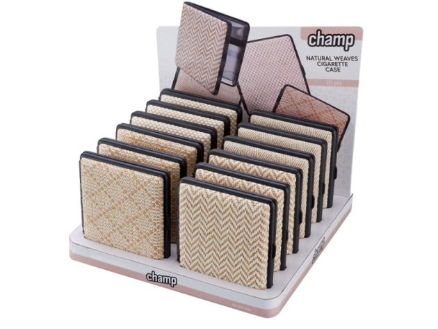 Zigarettenetui "Weaves" für 20 Zig., mit Gummiband, 4-fach sortiert, 12er Display
