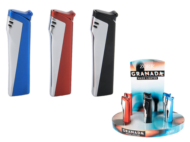 Metallfeuerzeuge "Zorr Granada", Piezo, 6er inkl. Präsentationsdisplay