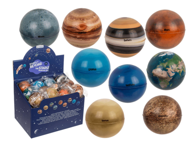 Springball "Planeten". ca.  6cm, 9-fach sortiert; 36er Display