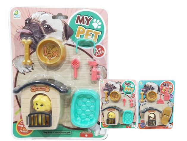 Hund im Käfig mit Zubehör, einzeln