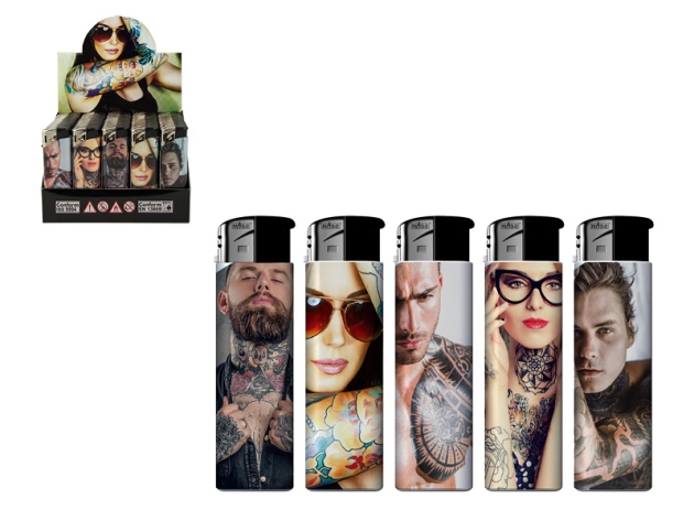 Elektrofeuerzeuge "Tattoos", 5-fach sort., 50er Display