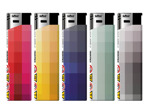 Elektrofeuerzeuge "Würfel Raster", 5-fach sort., 50er Display