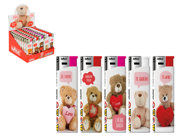 Elektrofeuerzeuge "Herzbär", 5-fach sort., 50er Display