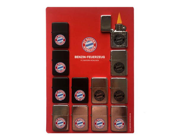Benzinfeuerzeuge "FC Bayern München", 3-fach sortiert, 12er Display