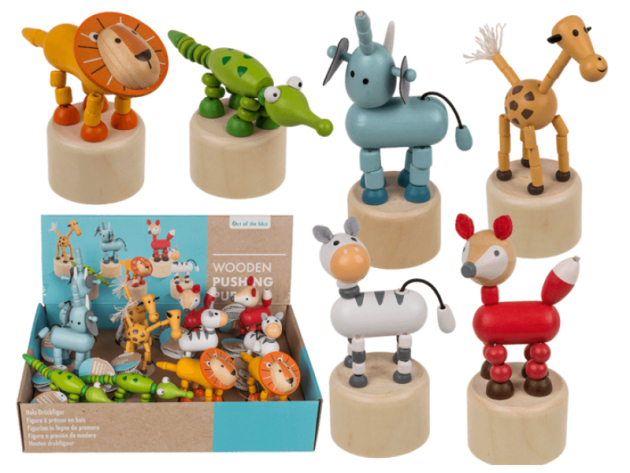 Holz-Drückfigur "Tiere"6-fach sortiert, 12er Display