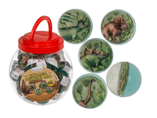 Springball "Dinosaurier"; Ø ca. 4,5 cm; 4-fach sortiert in Kunststoffdose; 36 Stück