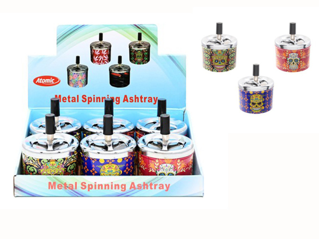 Drehaschenbecher "Catrina"; Ø 9,5 cm; 3-fach sortiert; 6er Display