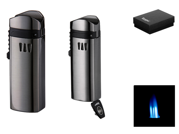 Zigarrenfeuerzeug "Dark Gun" gebürstet; 3er Jetflame, mit Bohrer