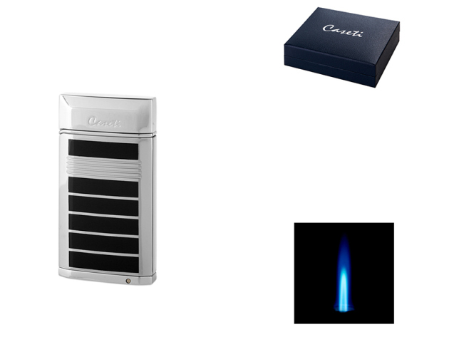 Zigarrenfeuerzeug "Caseti" chrom-schwarz; Tours Jet-Flame, mit Bohrer