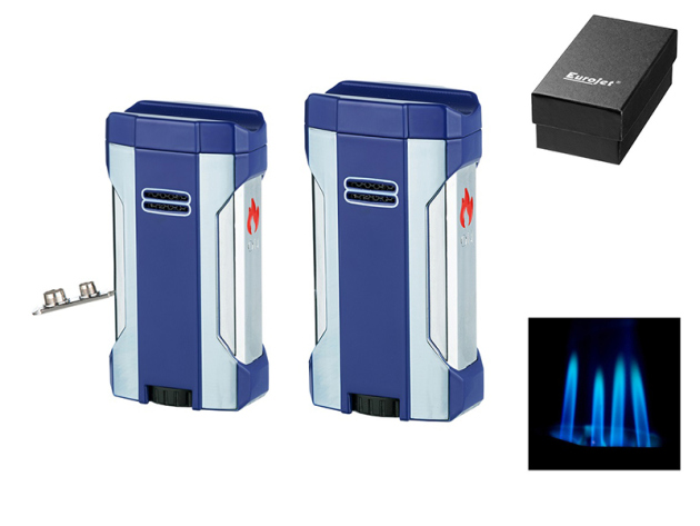 Zigarrenfeuerzeug "Winjet" blau/chrom; 4er Jet, mit Bohrer