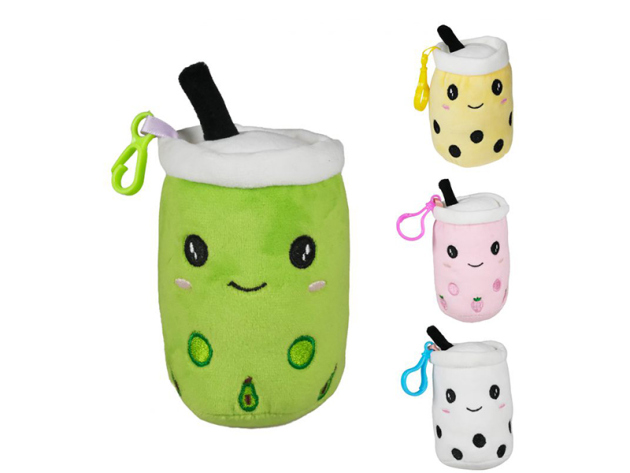 Plüsch Bubble Tea "Boba" Schlüsselanhänger 12cm, 4-fach sortiert, 12er Pack
