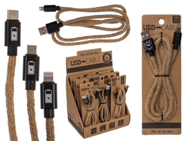 USB-Ladekabel "Seil" 3-fach sortiert in iPhone, Micro USB & Typ C, 1 m, 12er Display
