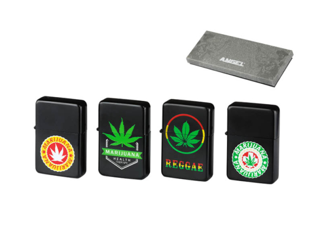 Benzinfeuerzeuge Angel "Hanf schwarz" 4er Display