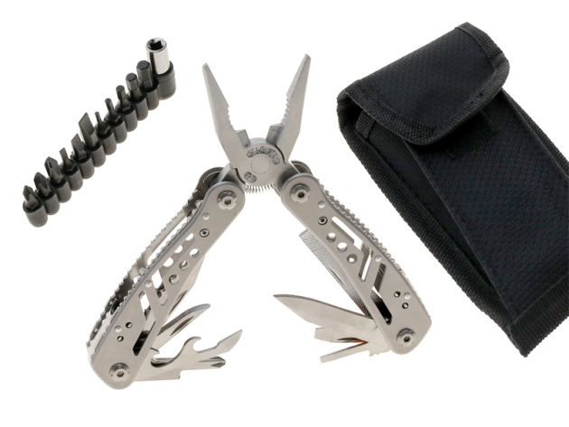 Multitool 24-in-1 Mini-Werkzeugen; Messer, Zangen & 11 Bits Multi-Tool mit Etui; silber; UVP: 9,90 Euro