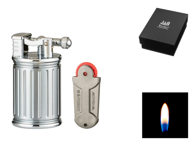 Zigarrenfeuerzeug "Winjet" silber mit Ersatzfeuersteine