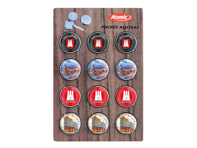 Taschenascher "Doming Hamburg"; Ø 4,8 cm; 12er Display
