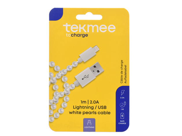 Tekmee Ladekabel USB-C auf Lightning, 2.0A; weiß, 1m; Perlenkabel