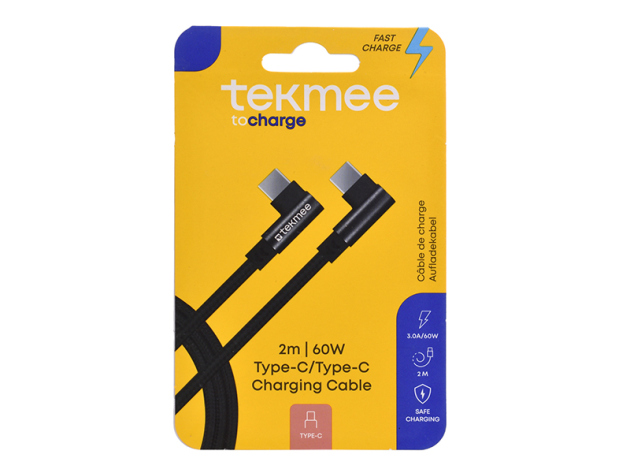 Tekmee Ladekabel Type-C auf Type-C,; 3A; 1m, schwarz