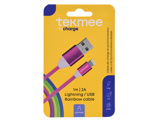 Tekmee Ladekabel USB-C auf Lightning, 2.0A; 1m, Rainbow; einzeln