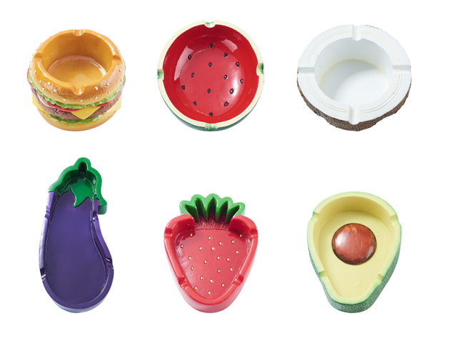 Aschenbecher "Food"; 6-fach sortiert; 12er Display