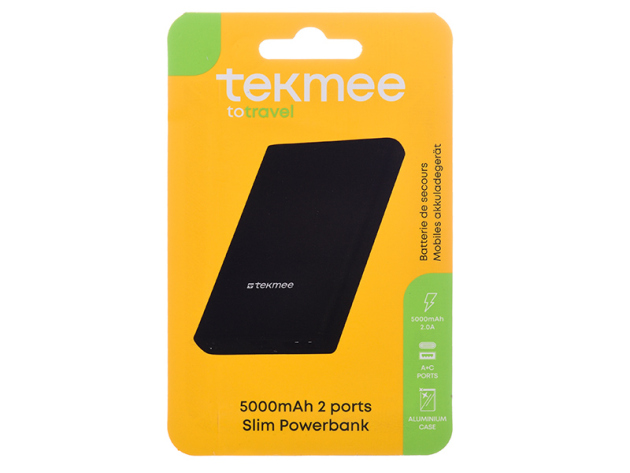 Powerbank Slim 5000 mAh; 2 Ports A+C Aluminium Case, schwarz; UVP: 13,99 Euro