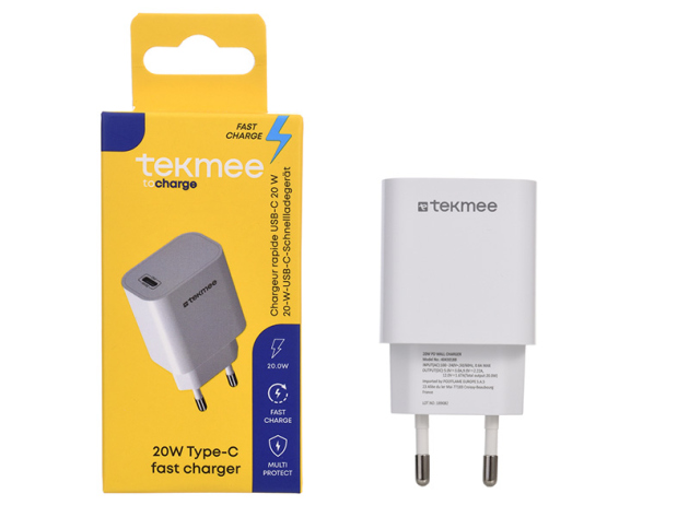 Tekmee Netzstecker 20W Type-C, Schnellladegerät, weiß