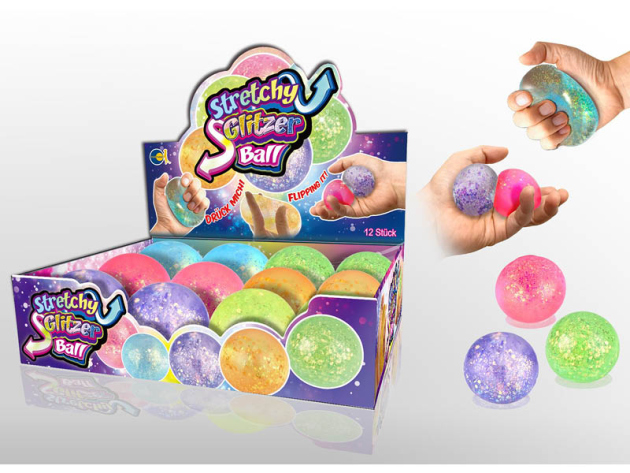 Quetschball "Stretchy Glitzer Ball" 12er Display