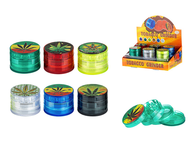 Grinder "Hanfblatt" Kunststoff 4-tlg.  Ø 5cm; 12er Display