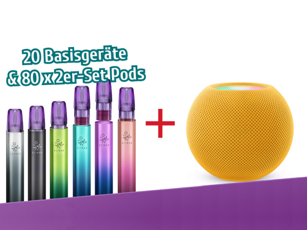 Aktion ELFBAR Mate500 - 20 x Basisgeräte & 80 x 2er-Pods + Apple HomePod mini - Gelb