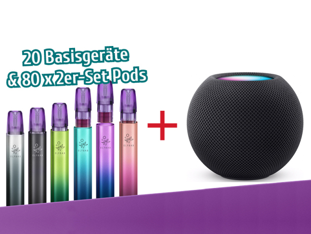 Aktion ELFBAR Mate500 - 20 x Basisgeräte & 80 x 2er-Pods + Apple HomePod mini - Space Grau