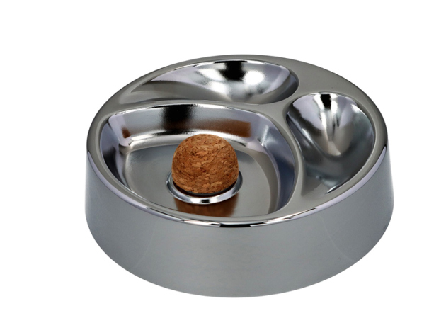 Pfeifenaschenbecher Metall chrom; 2 Ablagen; Ø 16cm