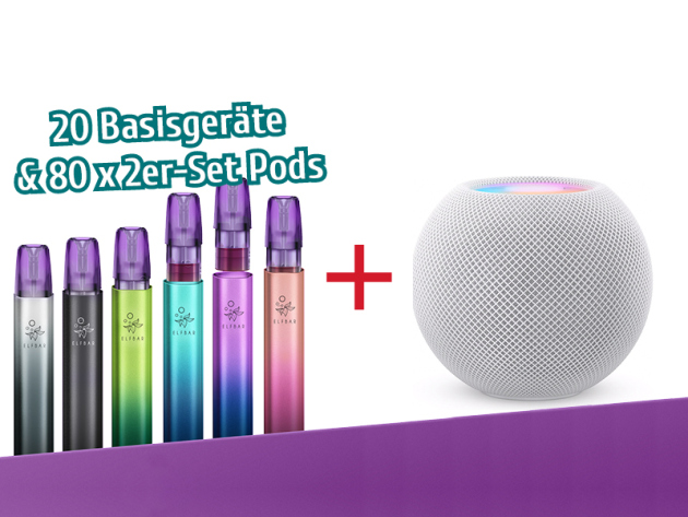 Aktion ELFBAR Mate500 - 20 x Basisgeräte & 80 x 2er-Pods + Apple HomePod mini - Weiß