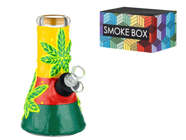 Glasbong "Hanf"bunt; Ice; Höhe 20 cm; Ø 4 cm; Schliff 18,8