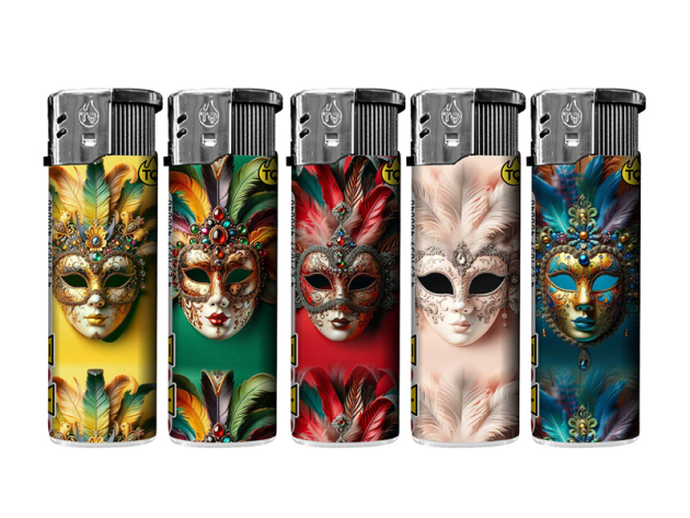 Elektrofeuerzeuge "VENEDIG MASK", 5-fach sortiert; 50er Display