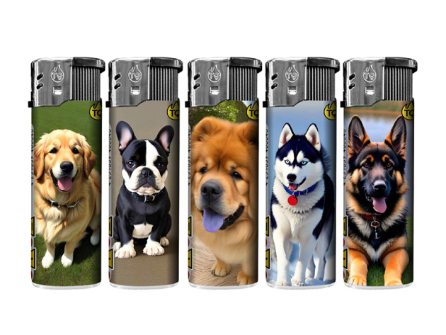 Elektrofeuerzeuge "DOGS", 5-fach sortiert; 50er Display