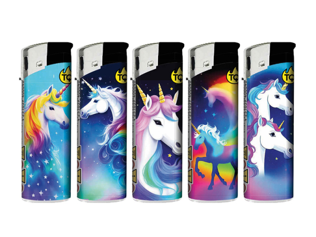 Elektrofeuerzeuge "UNICORNS ILLUSTRATION", 5-fach sortiert, 50er Display