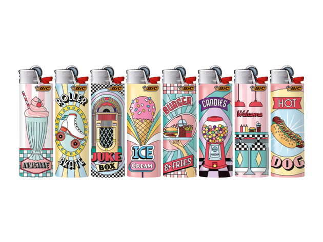 BIC Maxi J26 Reibrad Feuerzeuge "Retro Diner", 50er Display