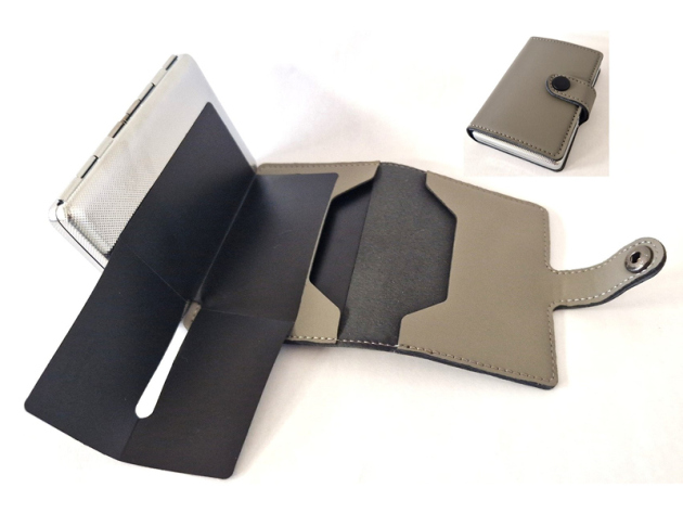 Zigarettenetui "Metall" grau, für 8 Zig., mit Spange, inkl. Geld/Kartenfach